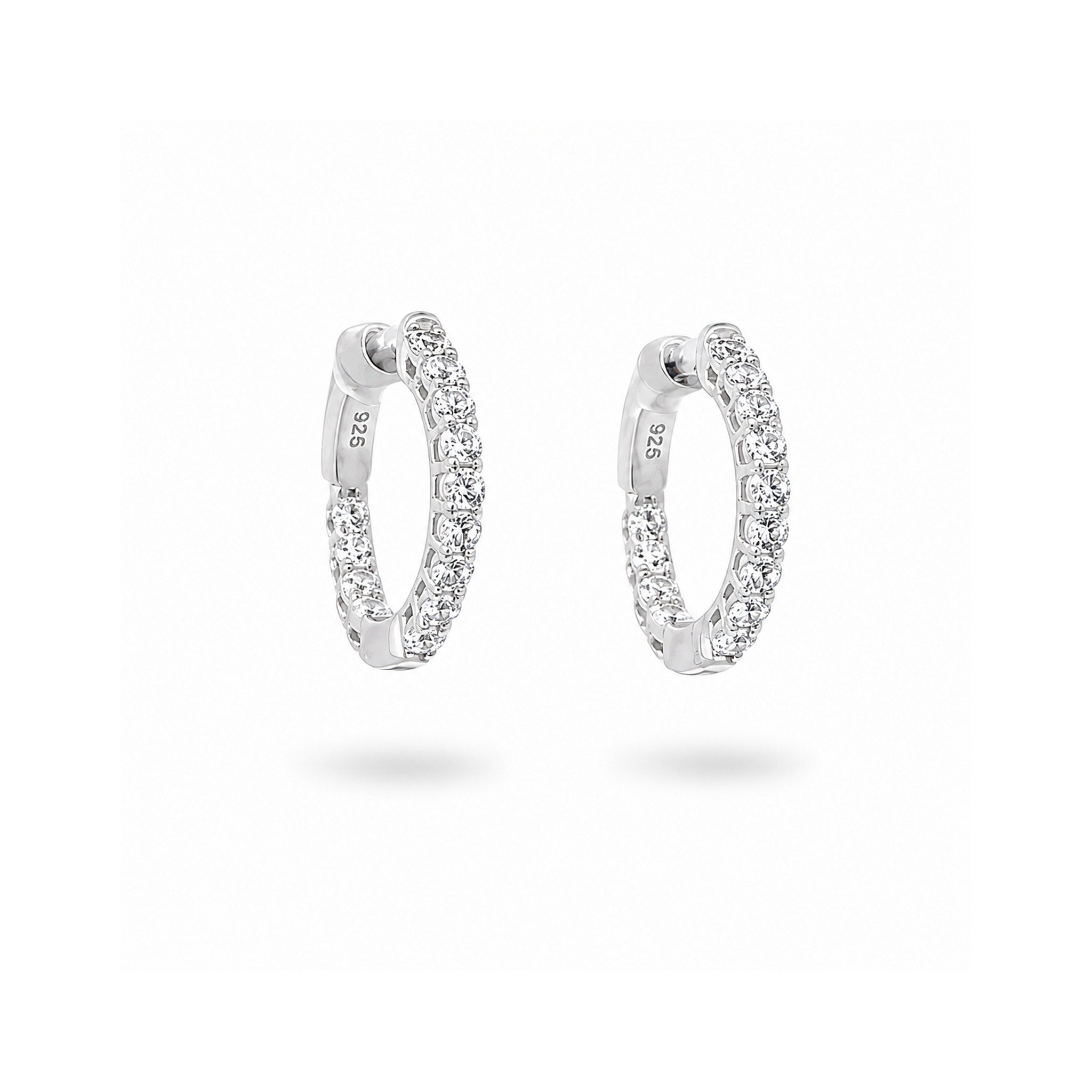 925 Sterling Silver Round Brilliant Cut Zircon Small Hoop Earrings