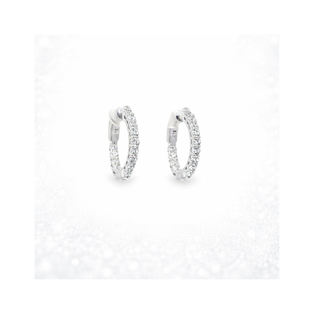 925 Sterling Silver Round Brilliant Cut Zircon Small Hoop Earrings