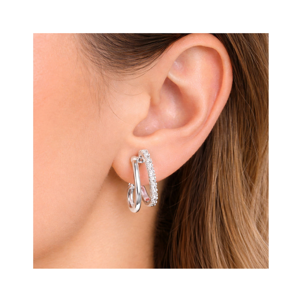 925 Sterling Silver Triple Bar Zircon Stud Earrings