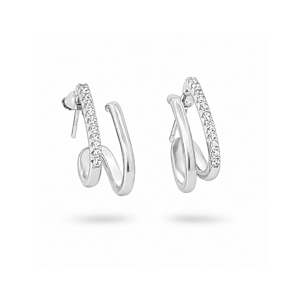 925 Sterling Silver Triple Bar Zircon Stud Earrings
