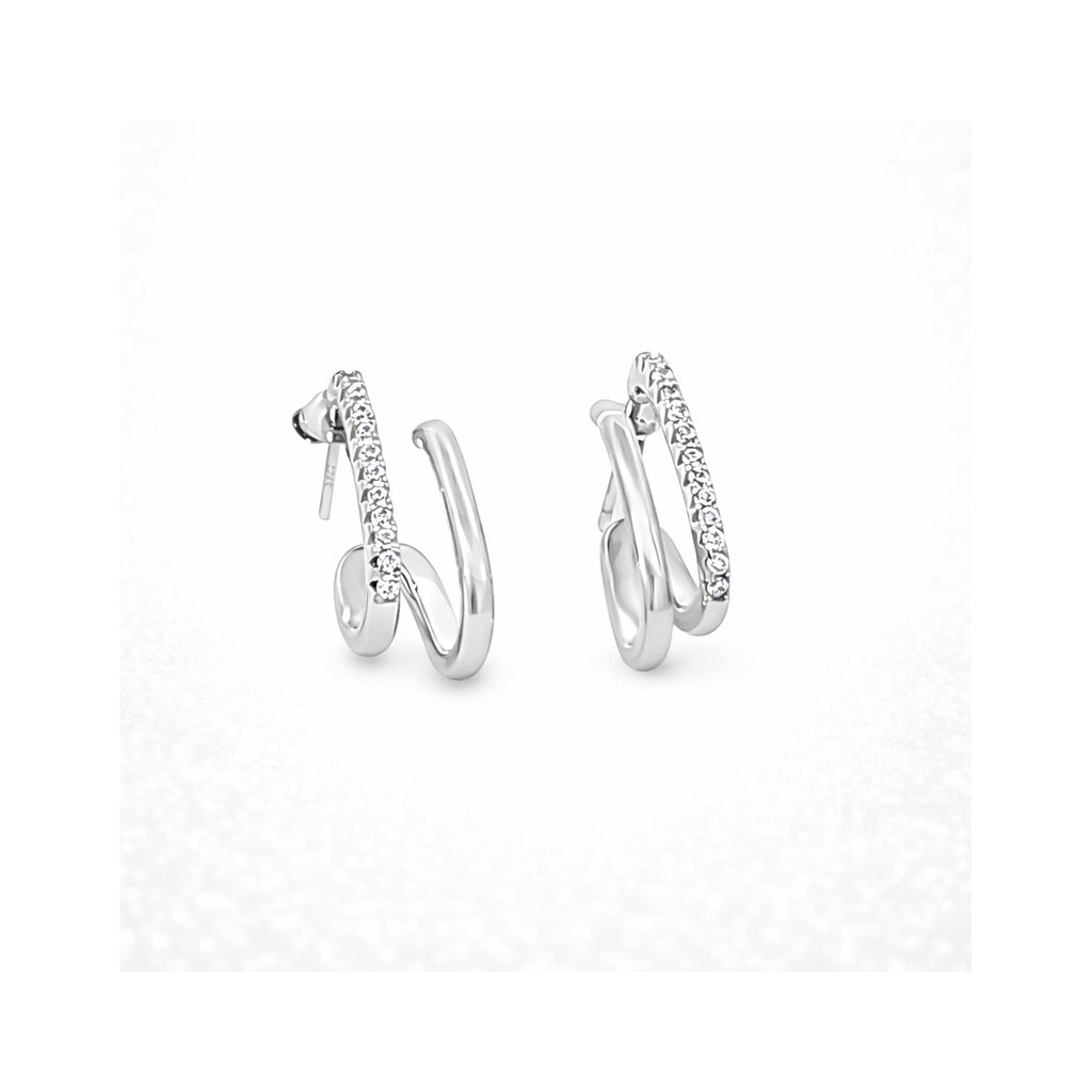 925 Sterling Silver Triple Bar Zircon Stud Earrings