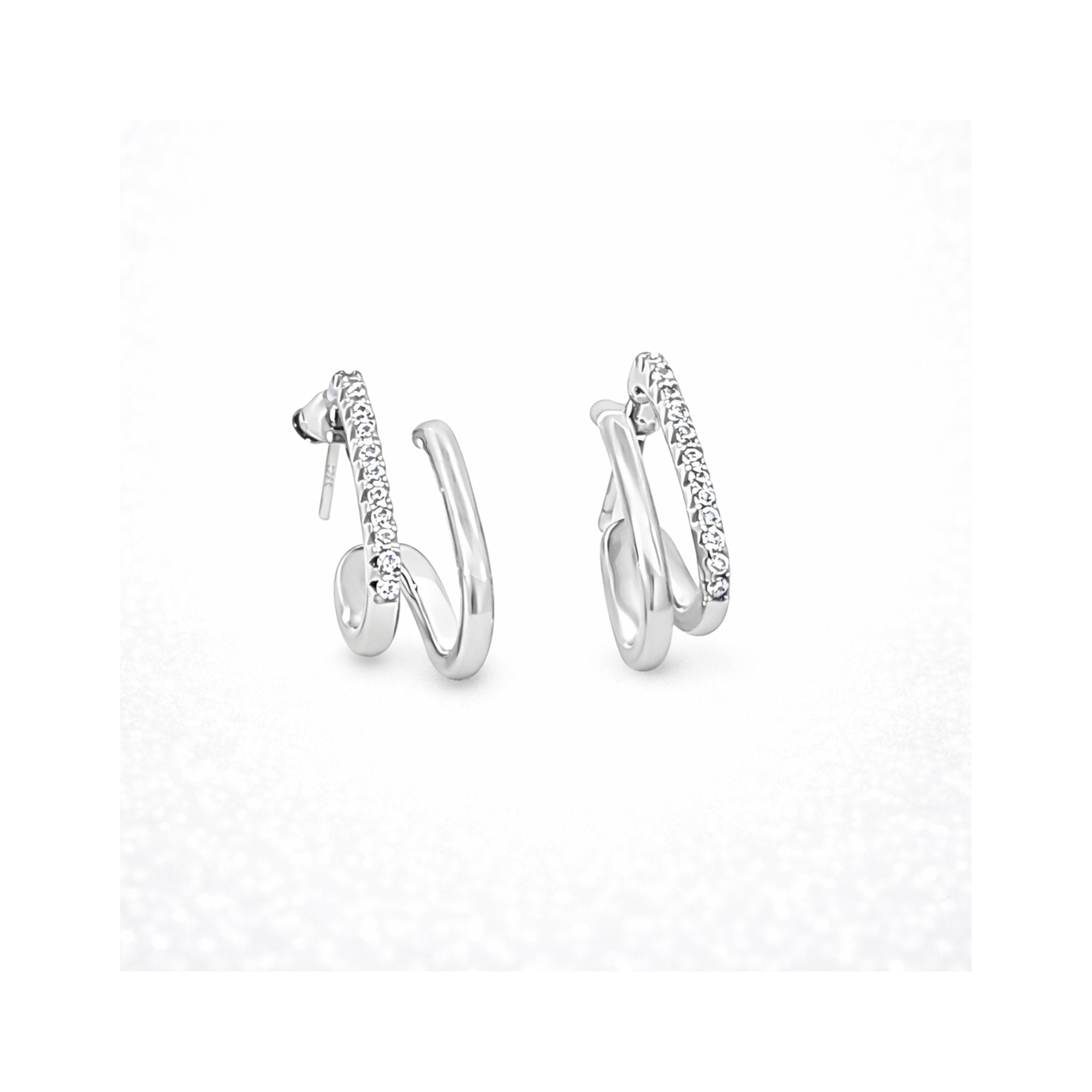 925 Sterling Silver Triple Bar Zircon Stud Earrings