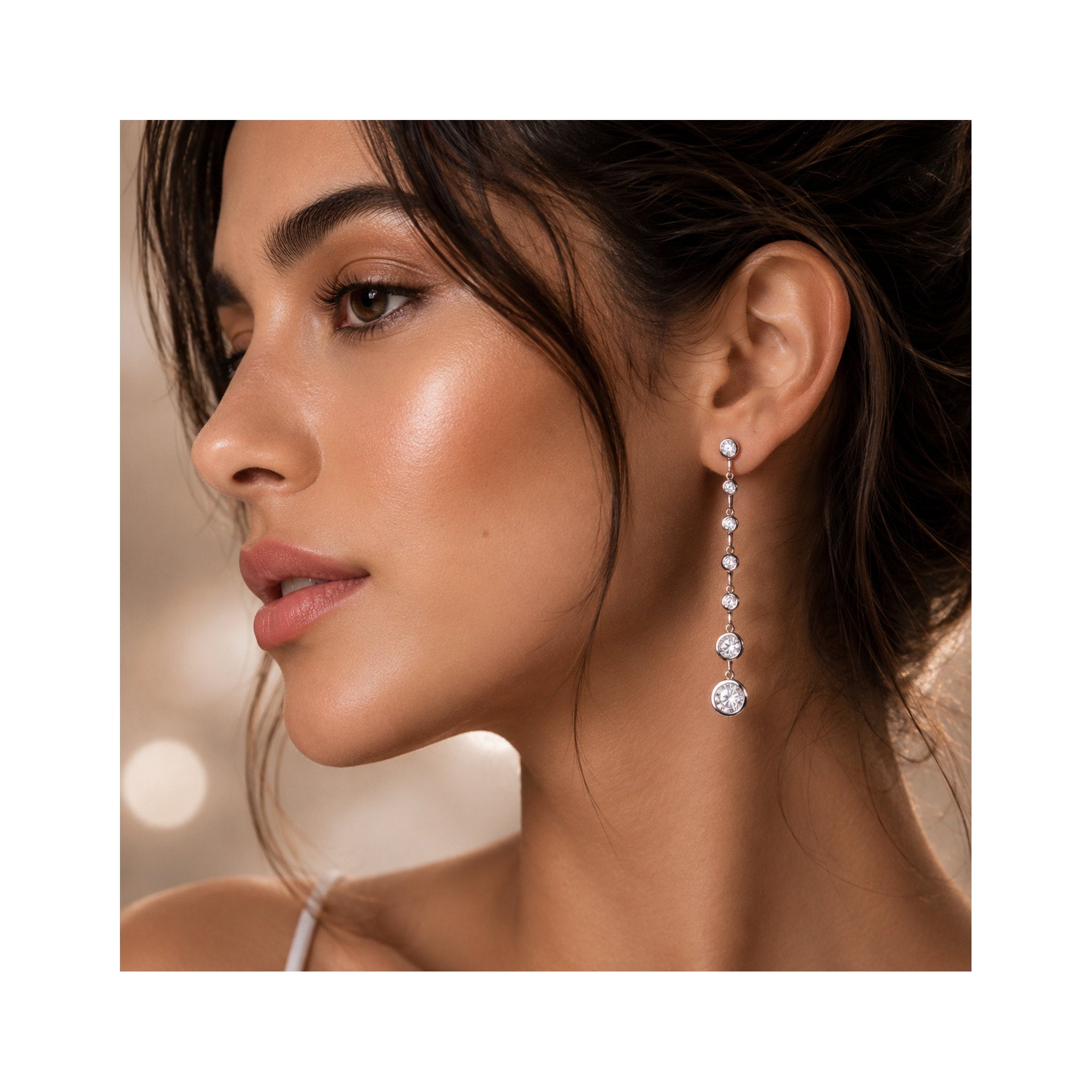 925 Sterling Silver Graduated Round Brilliant Zircon Bezel Set Drop Earrings