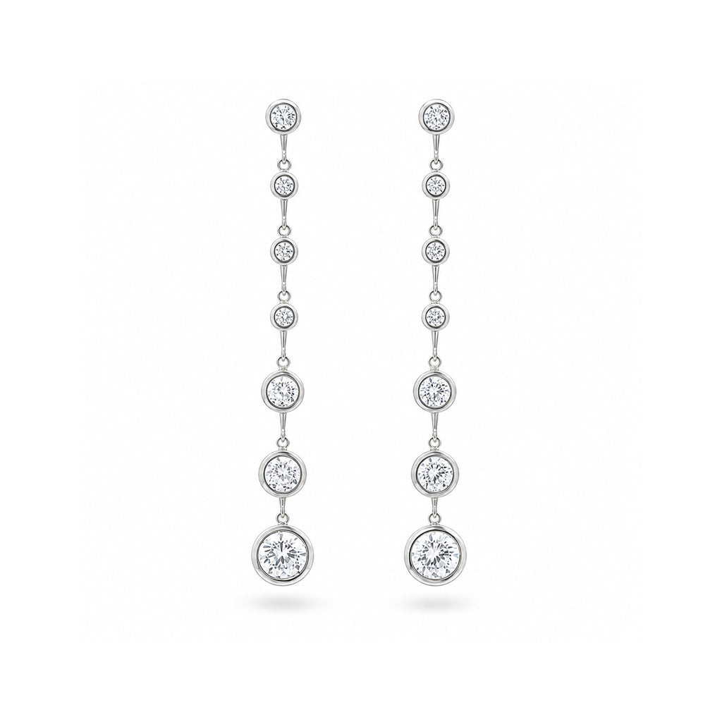 925 Sterling Silver Graduated Round Brilliant Zircon Bezel Set Drop Earrings