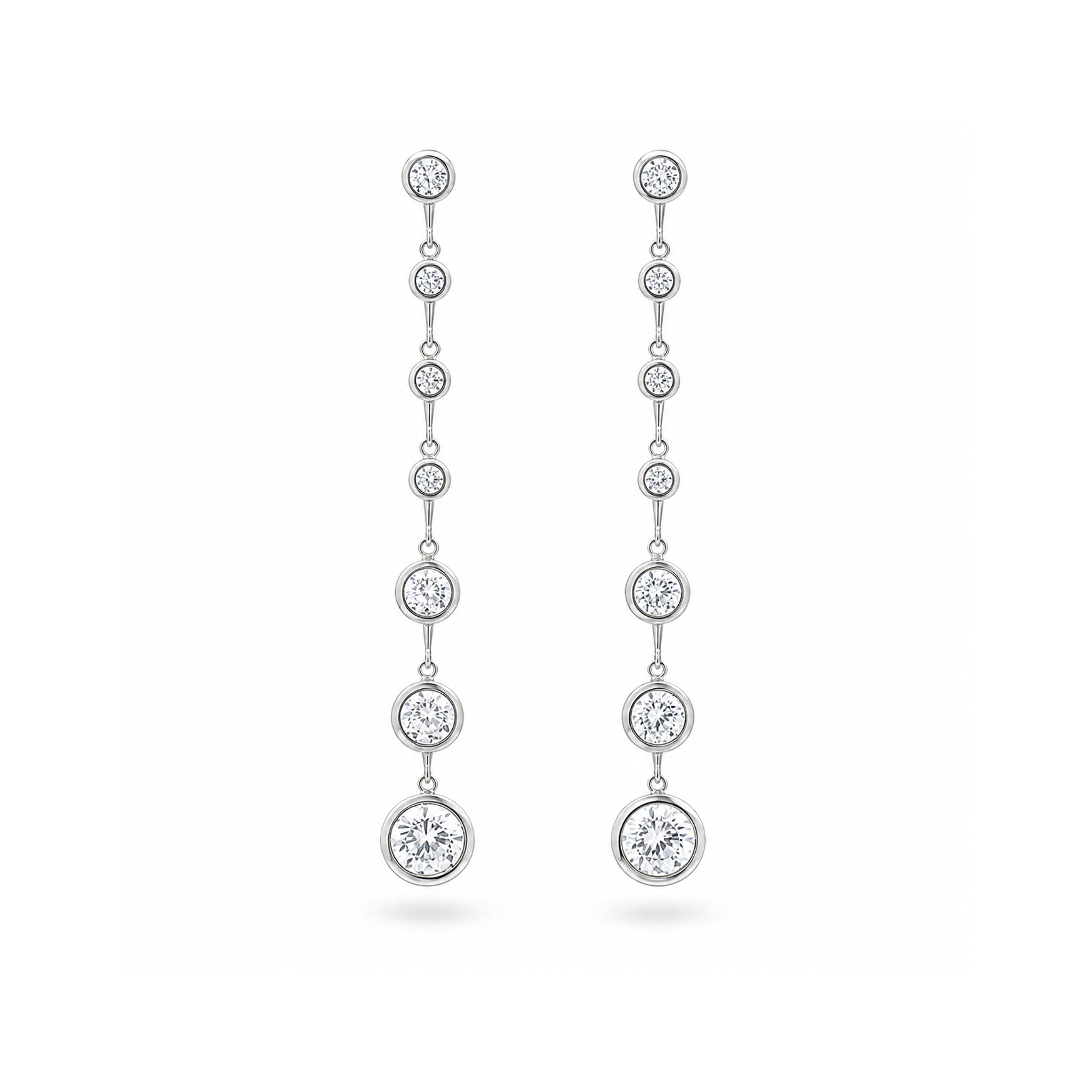 925 Sterling Silver Graduated Round Brilliant Zircon Bezel Set Drop Earrings