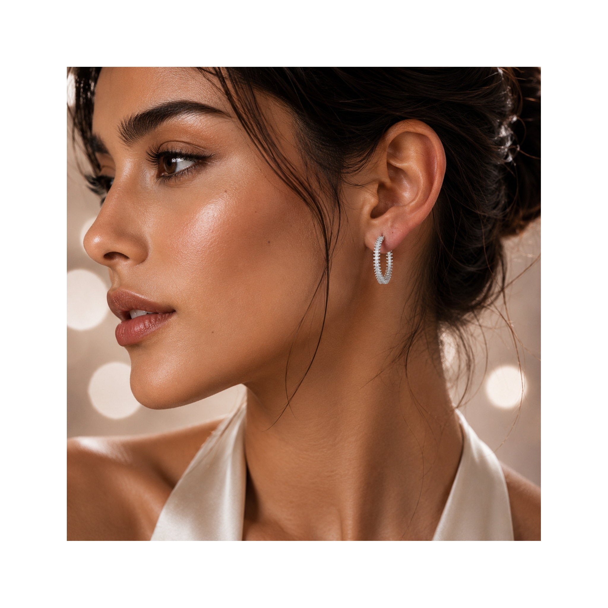 925 Sterling Silver Marquise-Cut Brilliant Zircon Inside-Out Hoop Earrings