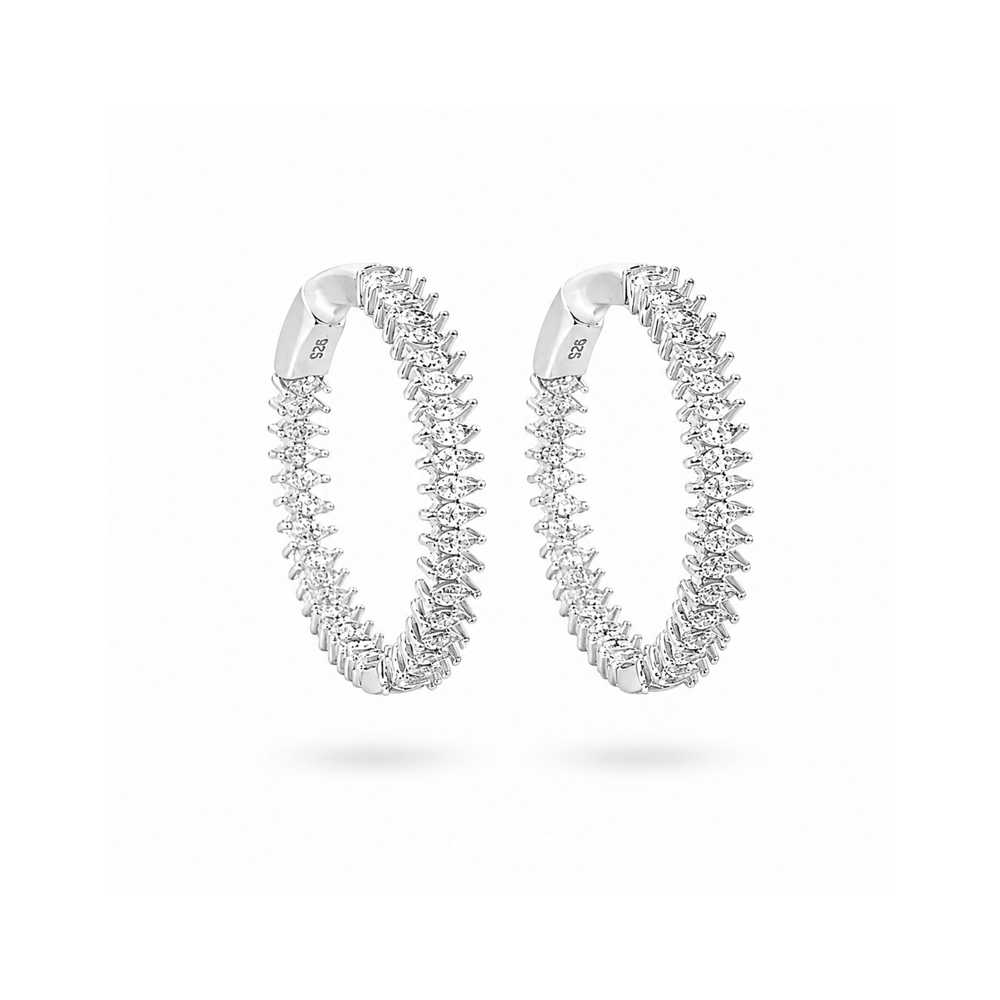 925 Sterling Silver Marquise-Cut Brilliant Zircon Inside-Out Hoop Earrings