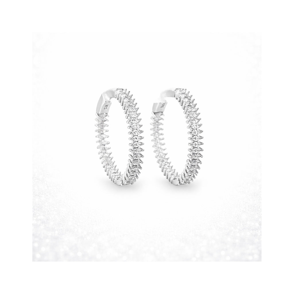 925 Sterling Silver Marquise-Cut Brilliant Zircon Inside-Out Hoop Earrings