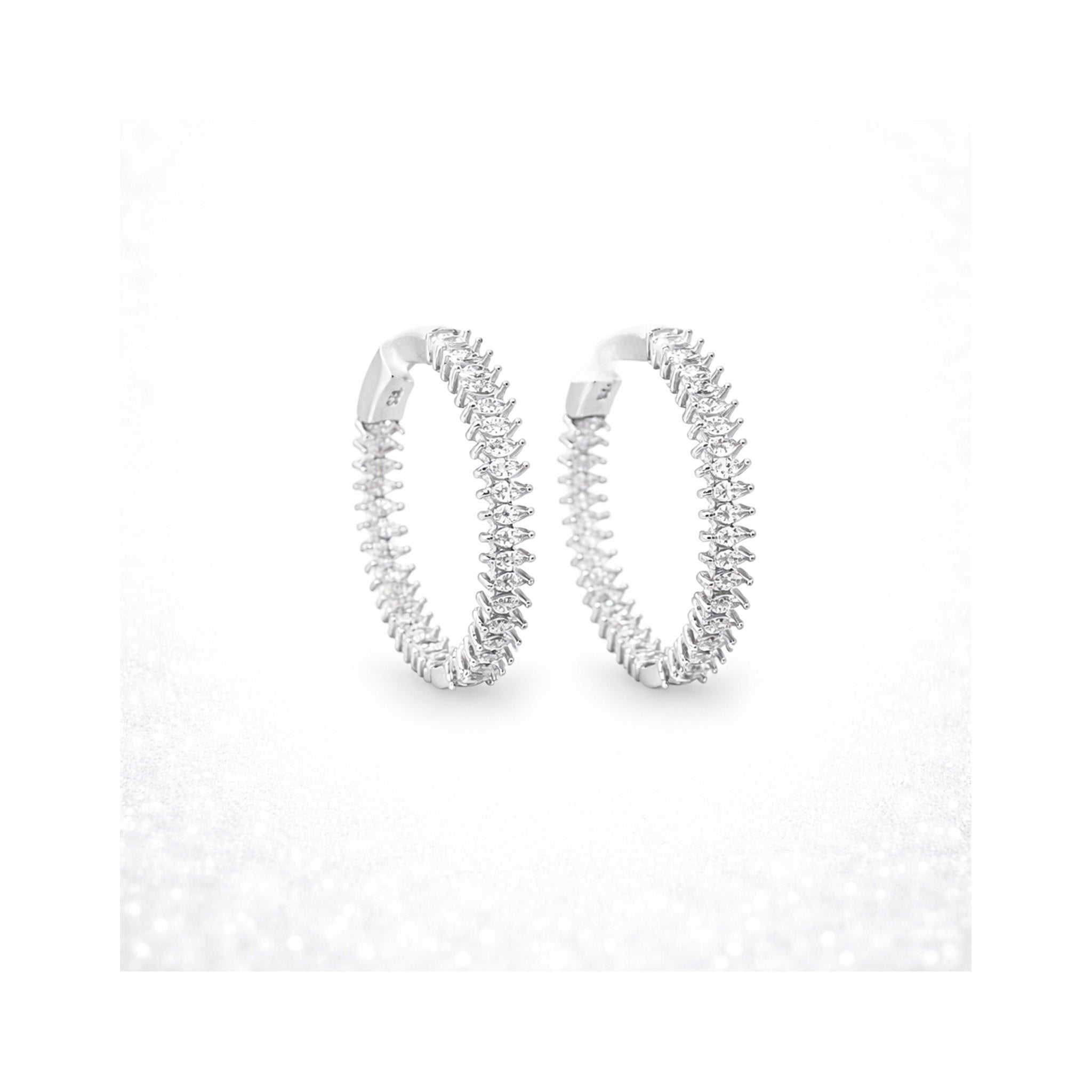 925 Sterling Silver Marquise-Cut Brilliant Zircon Inside-Out Hoop Earrings