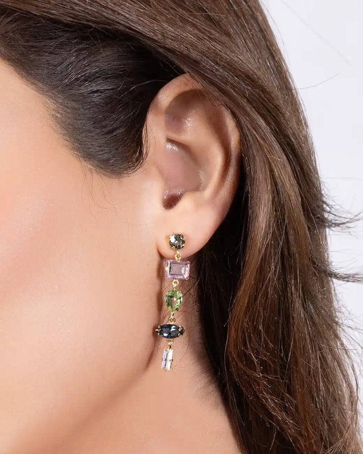 925 Sterling Silver Multi-Color Gemstone Drop Earrings