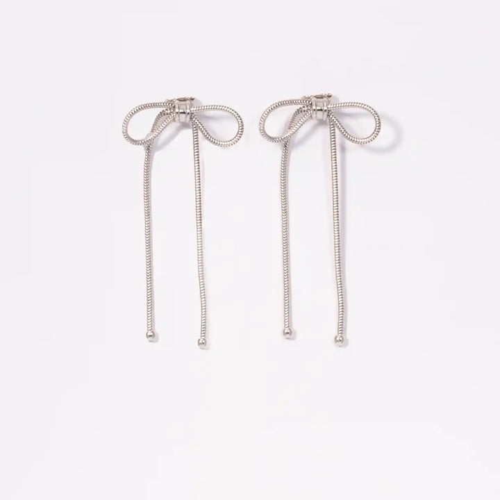 925 Sterling Silver Bow Drop Earrings