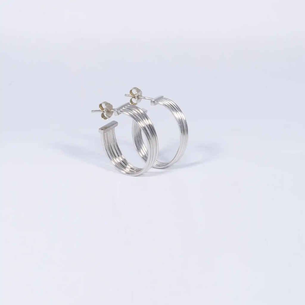 925 Sterling Silver Multi-Line Hoop Earrings