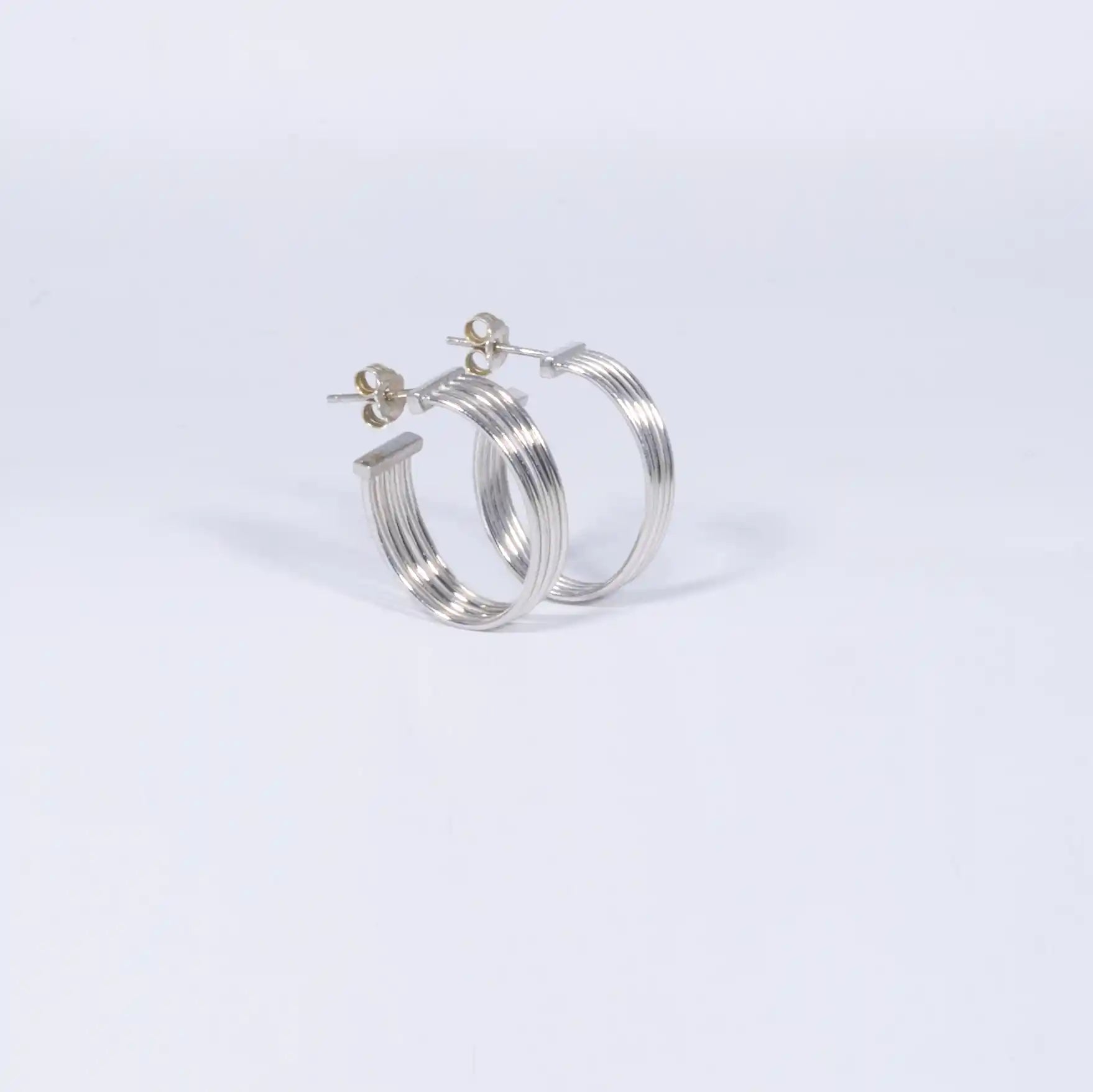 925 Sterling Silver Multi-Line Hoop Earrings