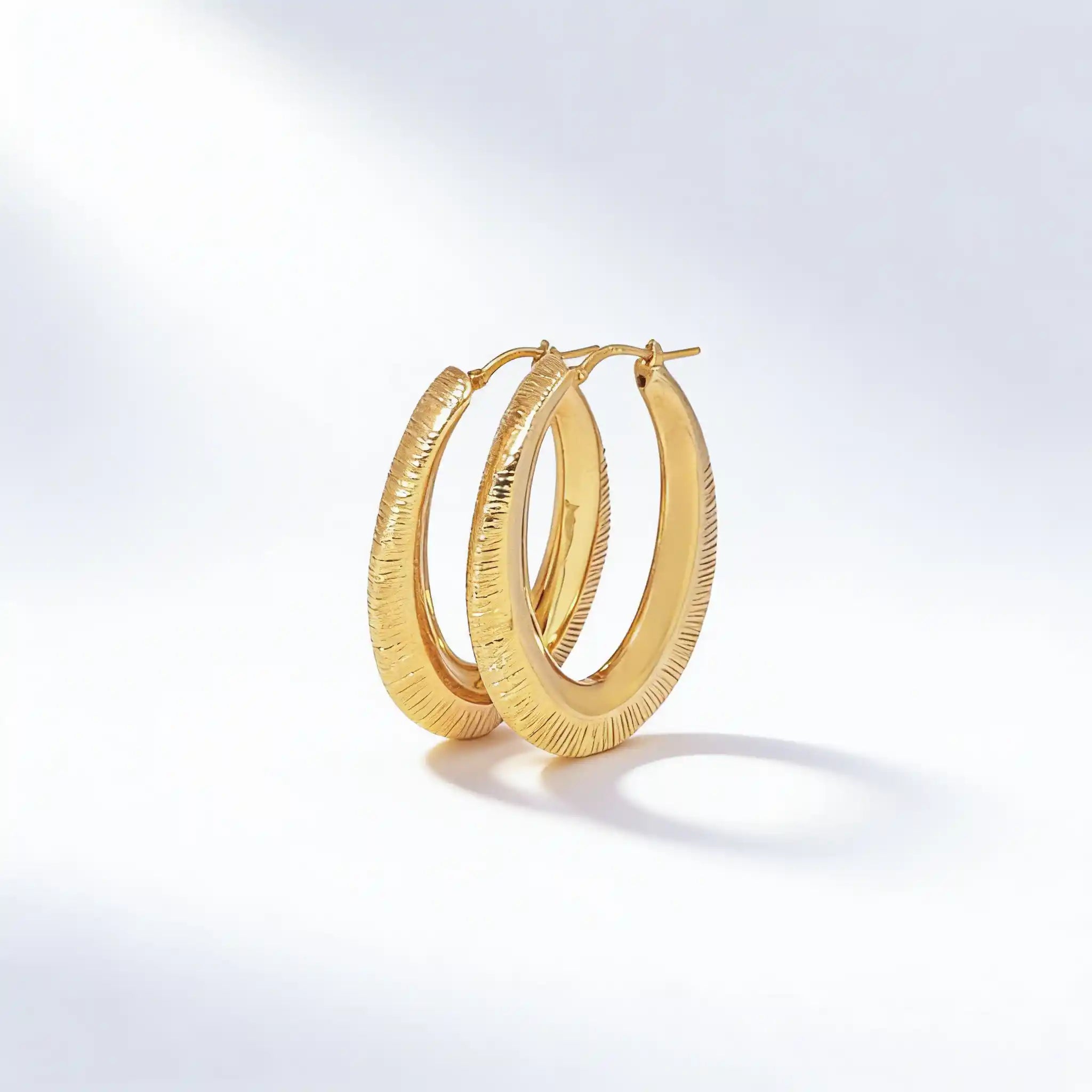 Gold Sculpted Texture Hoop Earrings in 925 Silver