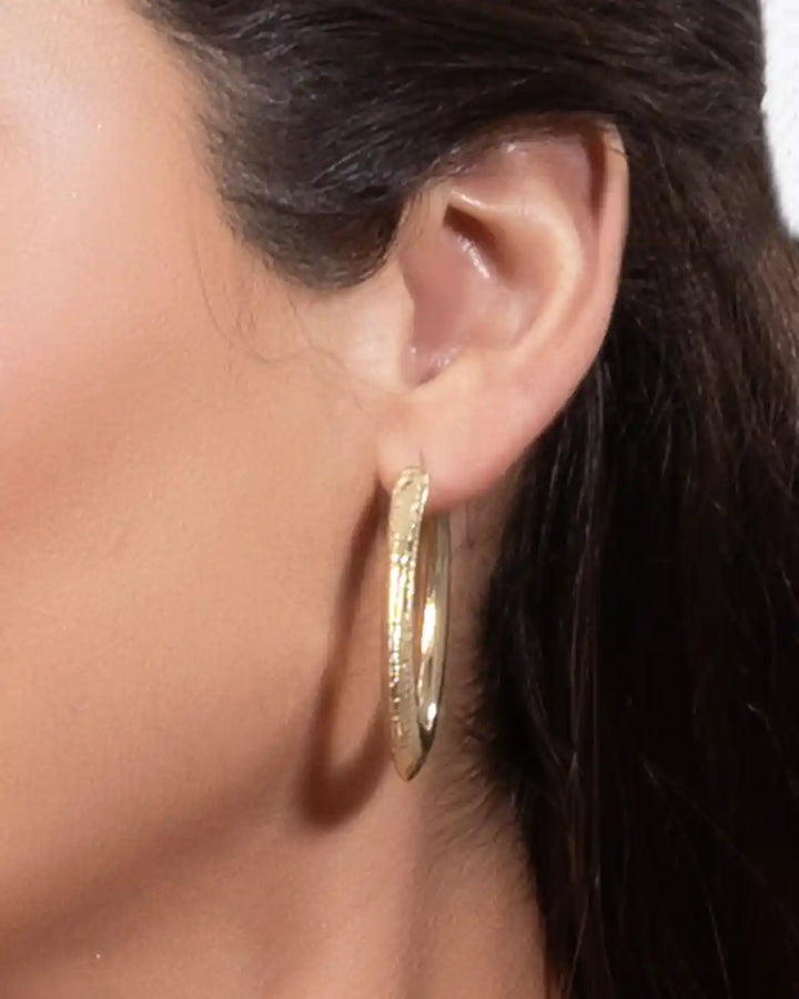 Gold Sculpted Texture Hoop Earrings in 925 Silver