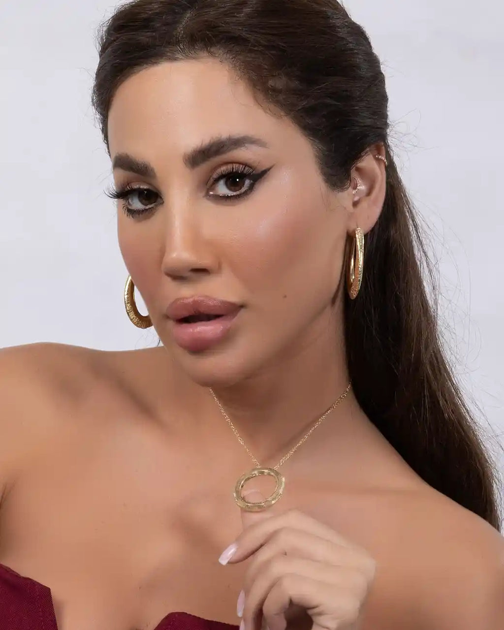 Gold Sculpted Texture Hoop Earrings in 925 Silver