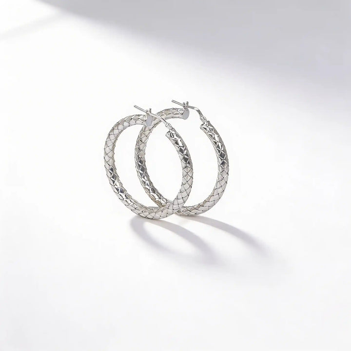 925 Sterling Silver Diamond-Cut Hoop Earrings