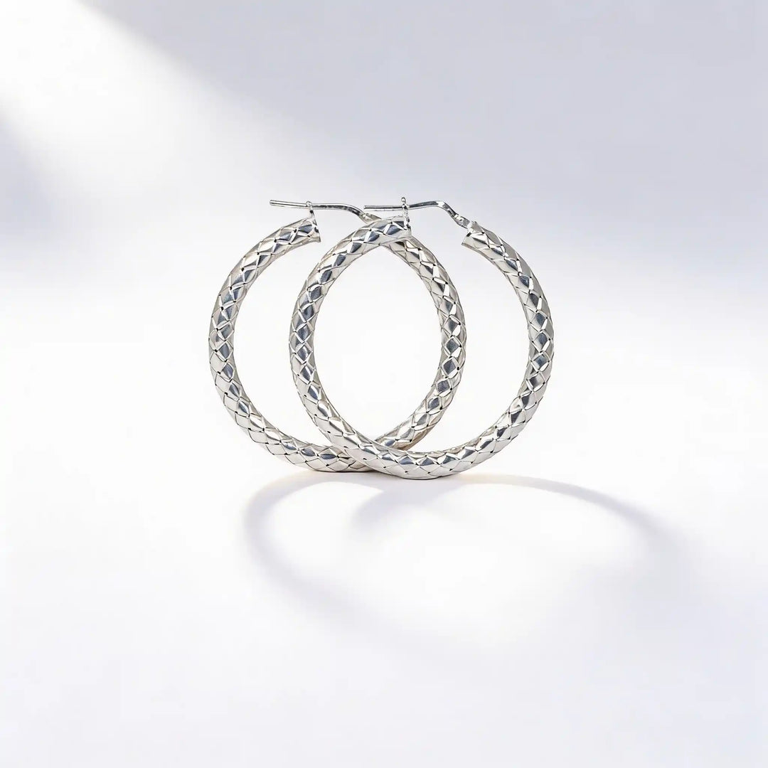 925 Sterling Silver Diamond-Cut Hoop Earrings