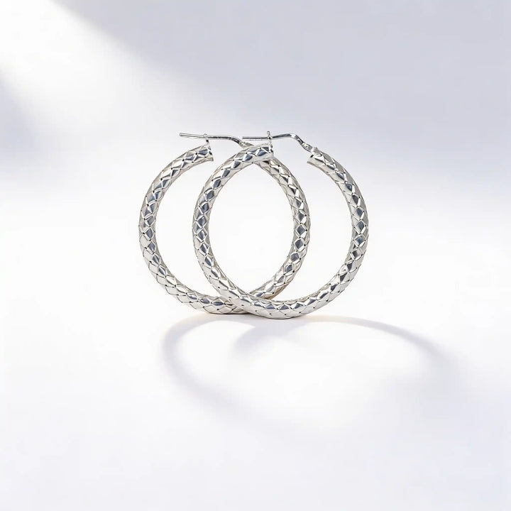 925 Sterling Silver Diamond-Cut Hoop Earrings