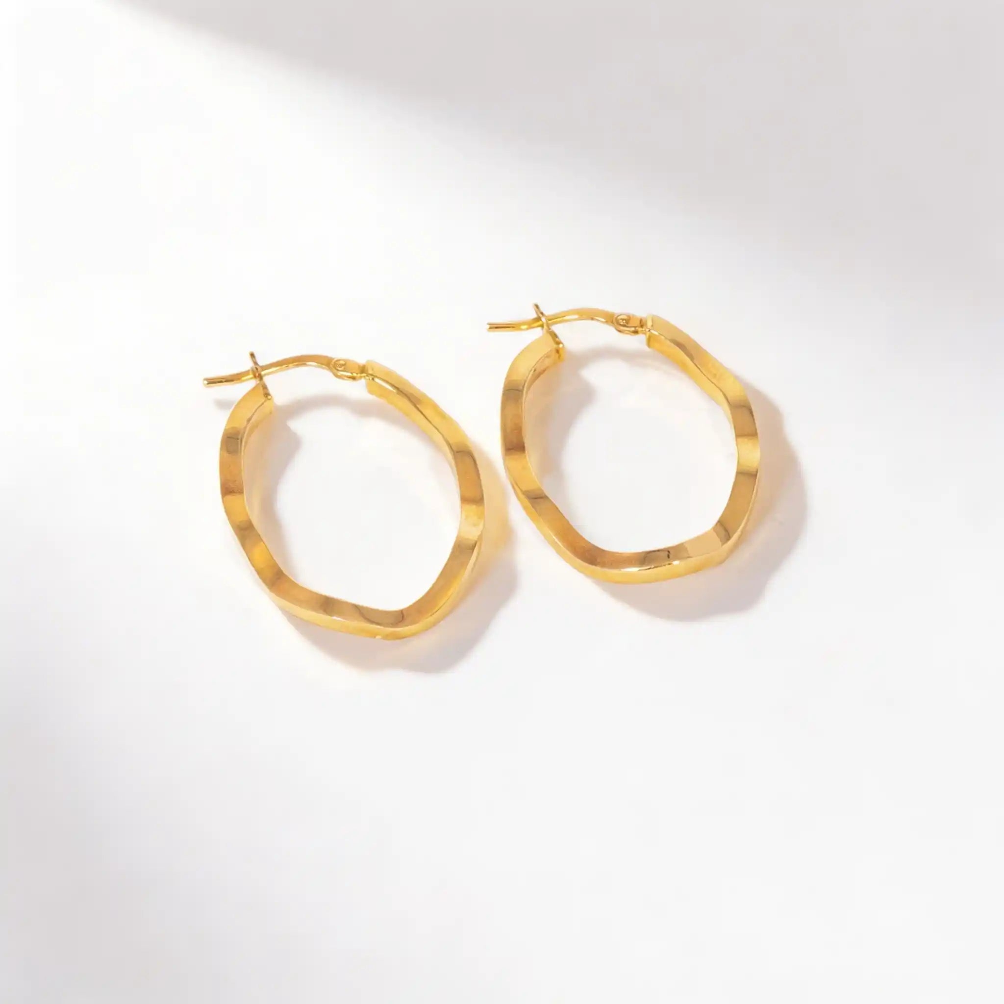 925 Sterling Silver Gold Faceted Oval Hoop Earrings