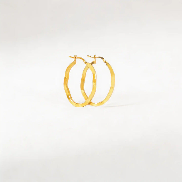 925 Sterling Silver Gold Faceted Oval Hoop Earrings