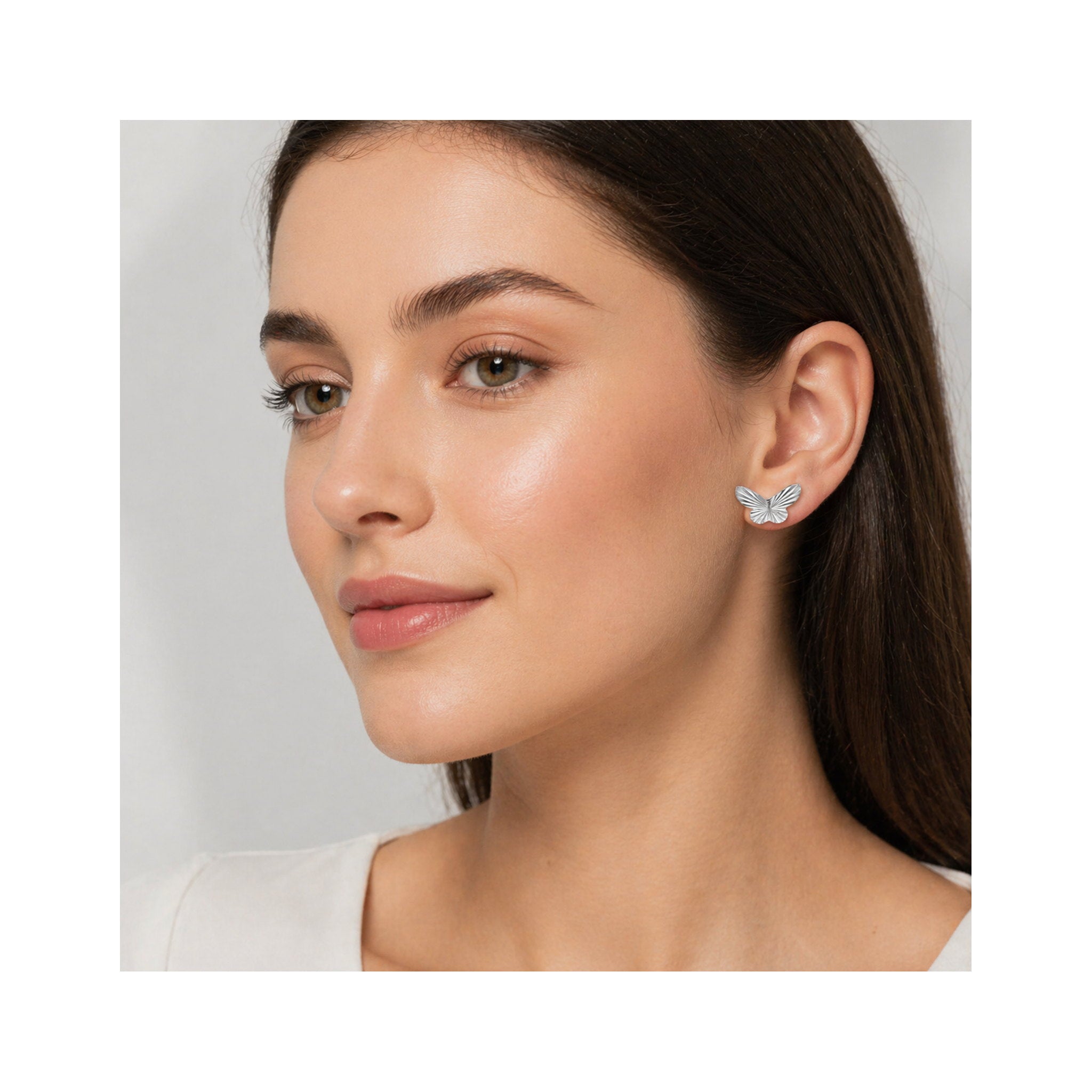 925 Sterling Silver Butterfly Diamond-Cut Stud Earrings