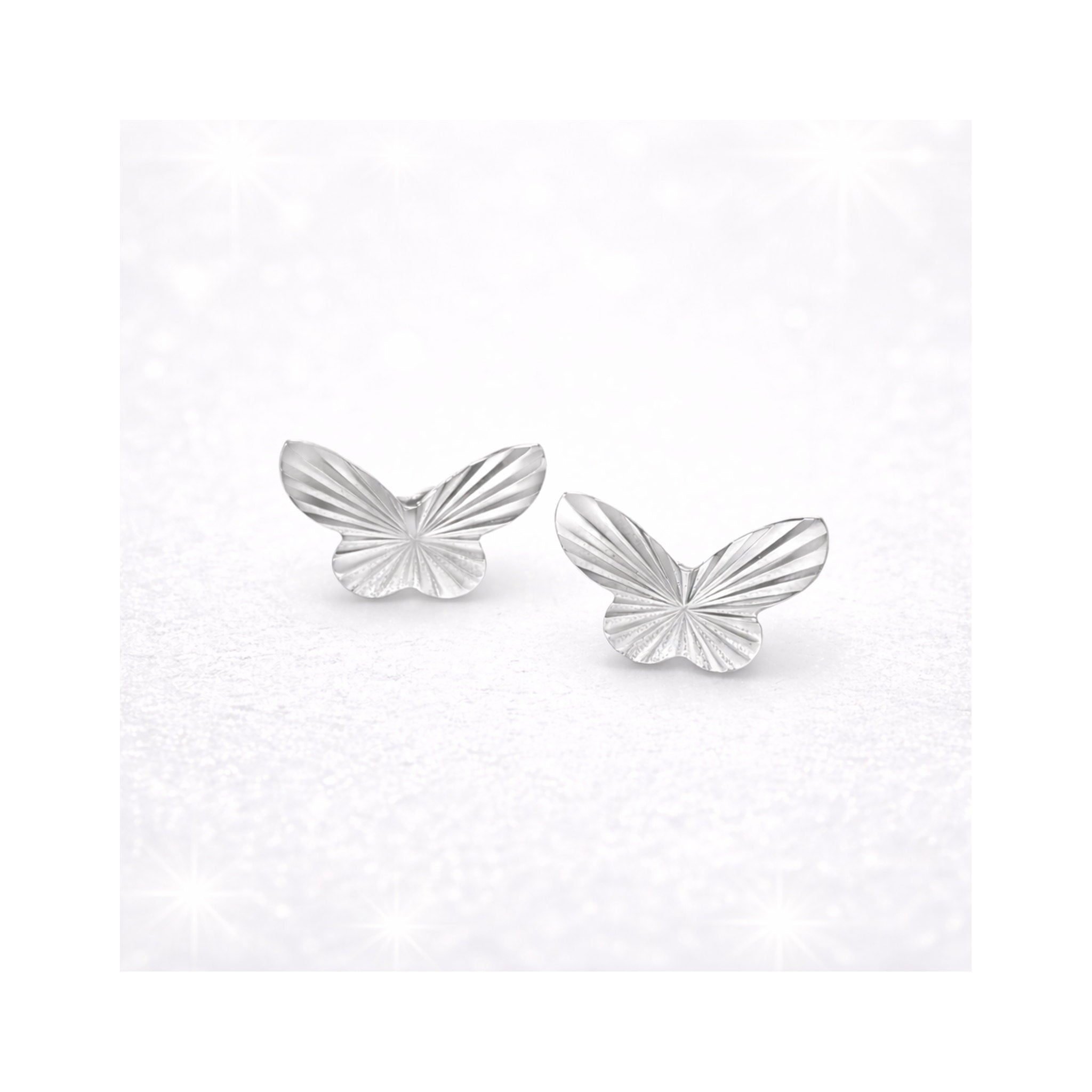 925 Sterling Silver Butterfly Diamond-Cut Stud Earrings