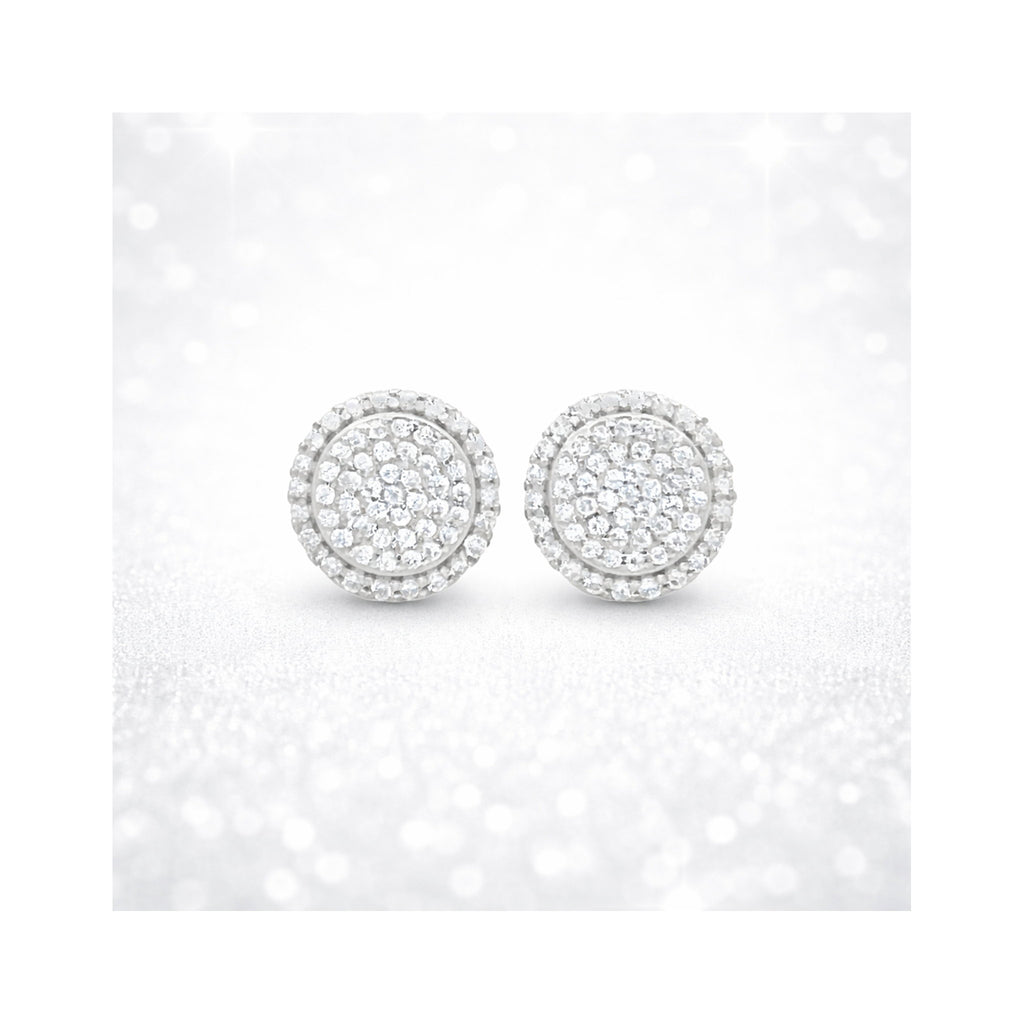 925 Sterling Silver Round Brilliant Zircon  Cluster Halo Stud Earrings