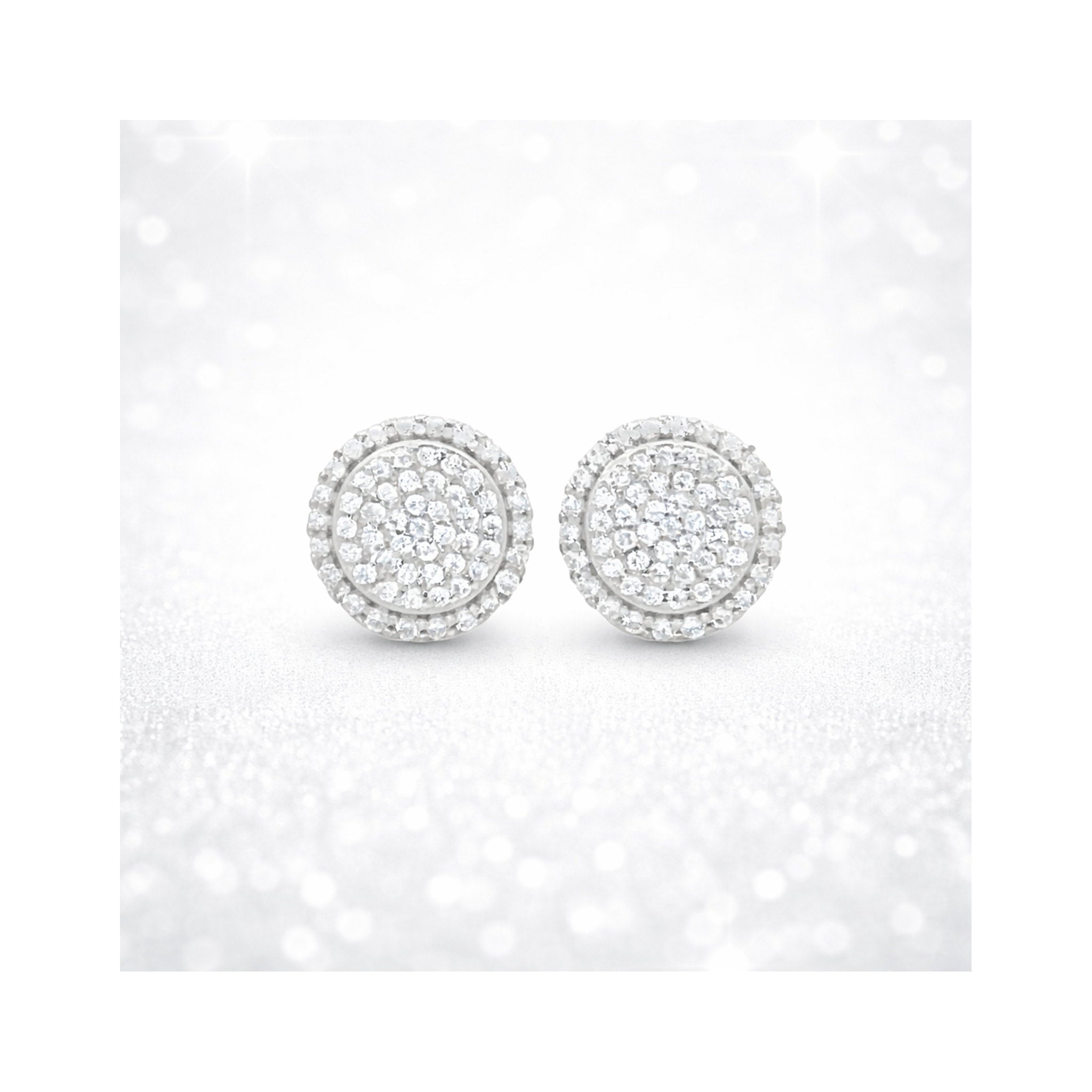 925 Sterling Silver Round Brilliant Zircon  Cluster Halo Stud Earrings