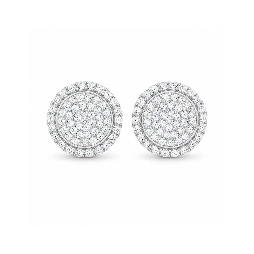 925 Sterling Silver Round Brilliant Zircon  Cluster Halo Stud Earrings