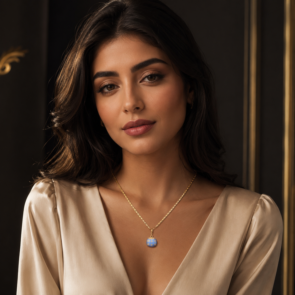 925 Sterling Silver Blue Spherical Charm Gold Plated Necklace