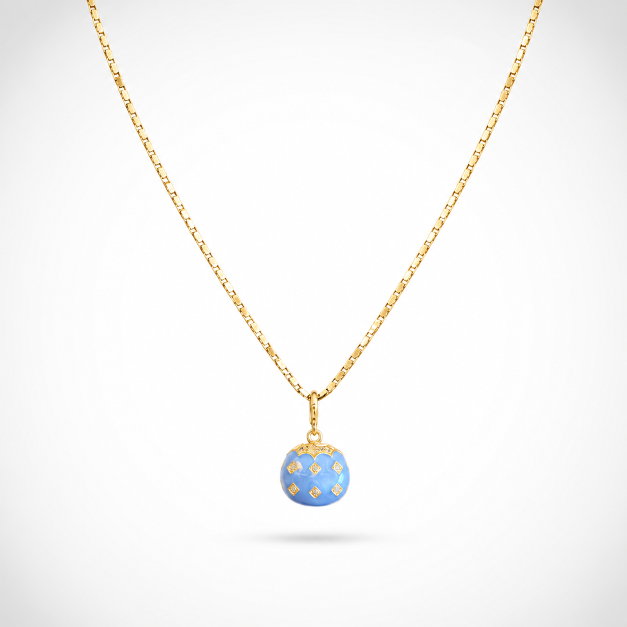 925 Sterling Silver Blue Spherical Charm Gold Plated Necklace