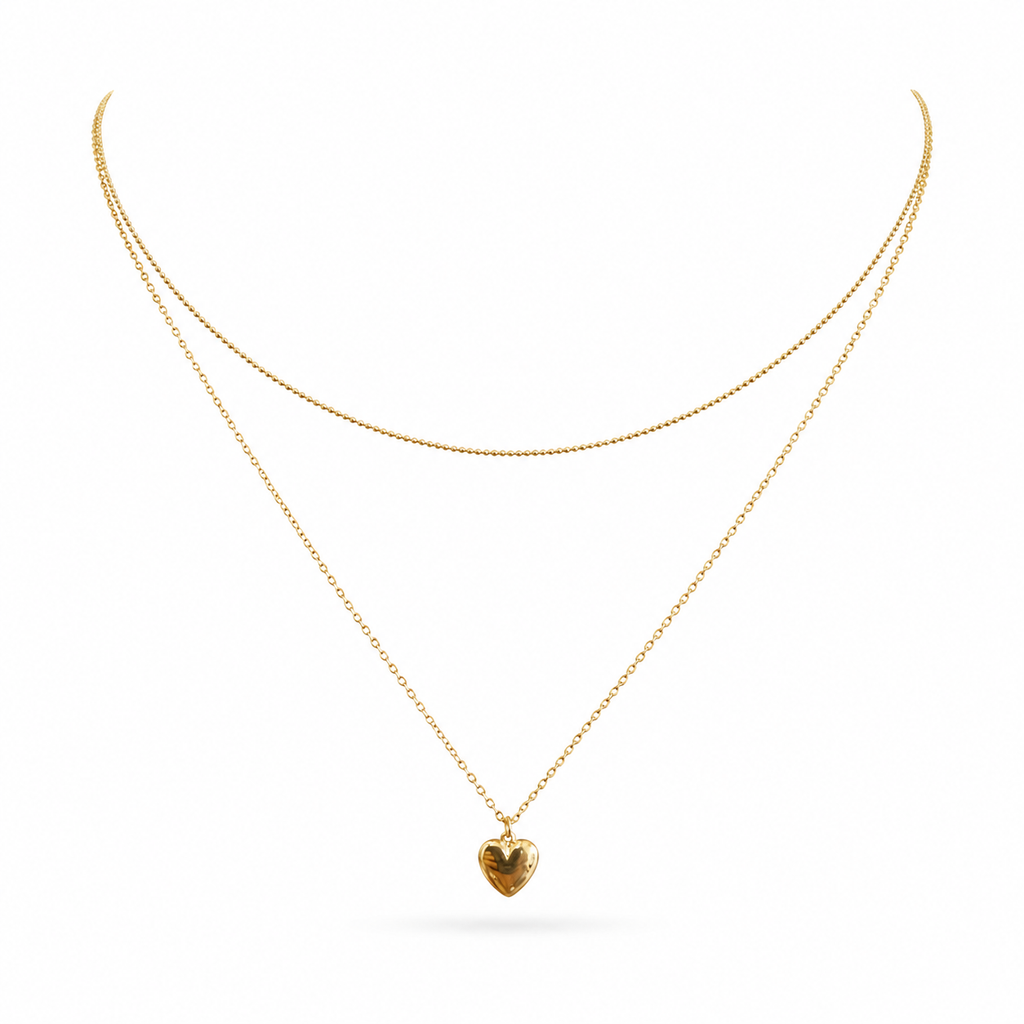925 sterling Silver Gold  Plated Layered Heart Pendant Necklace