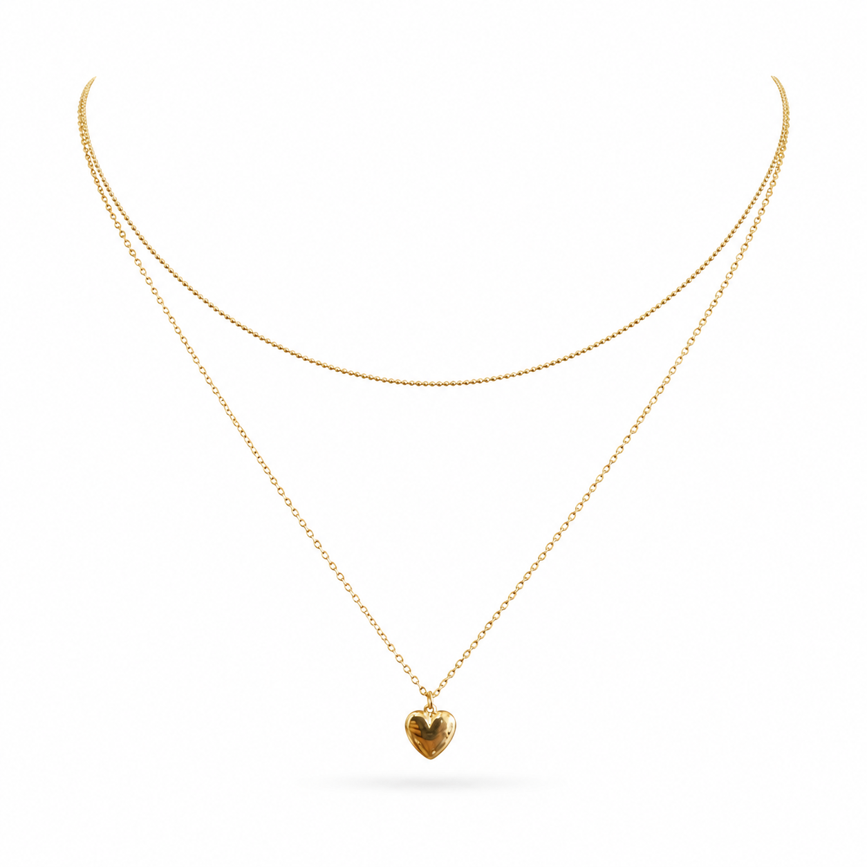 925 sterling Silver Gold  Plated Layered Heart Pendant Necklace