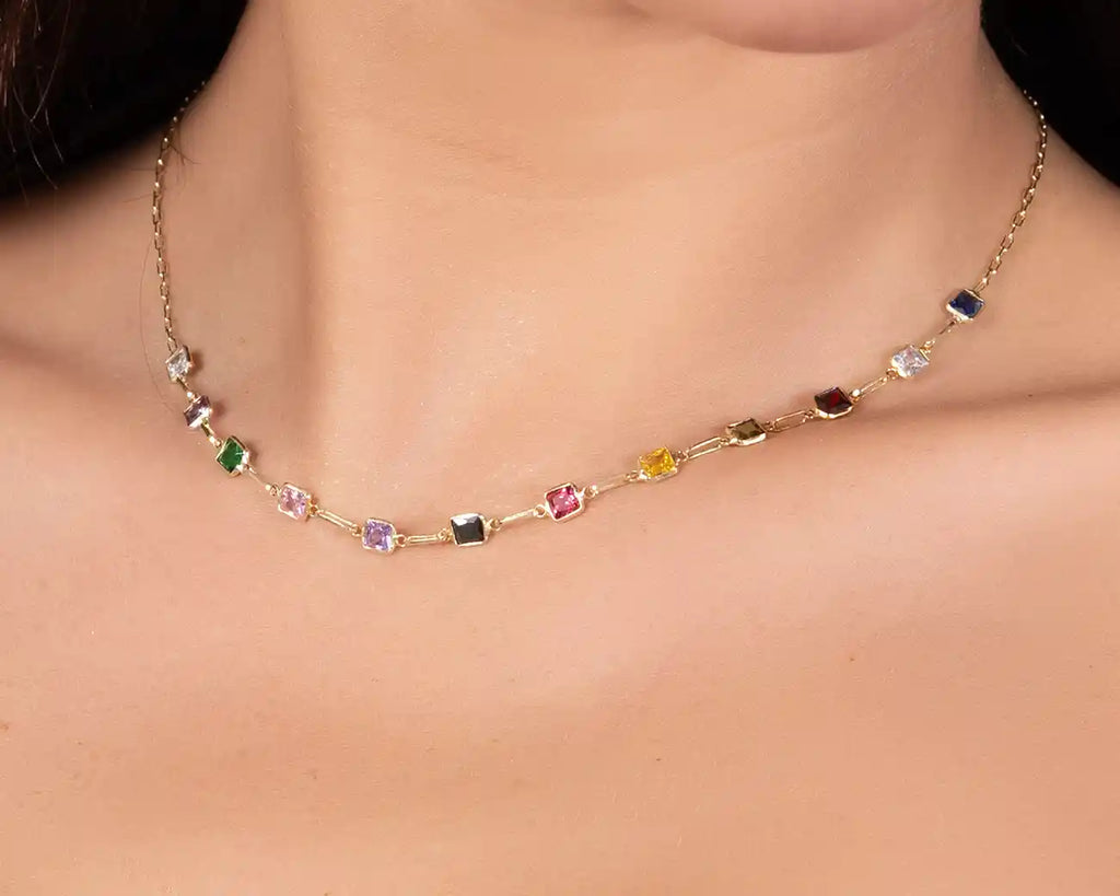 925 Sterling Silver Multi-Color Gemstone Necklace