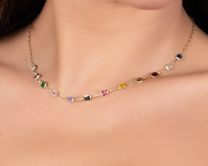 925 Sterling Silver Multi-Color Gemstone Necklace