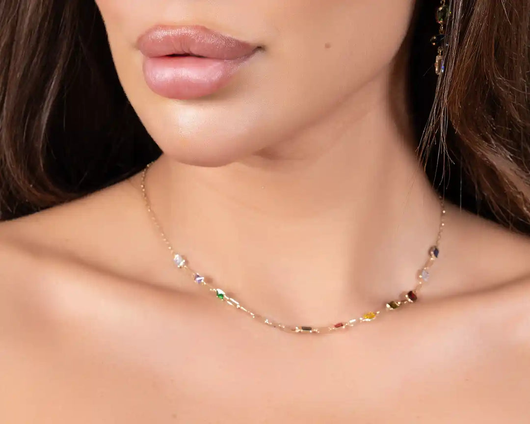 925 Sterling Silver Multi-Color Gemstone Necklace