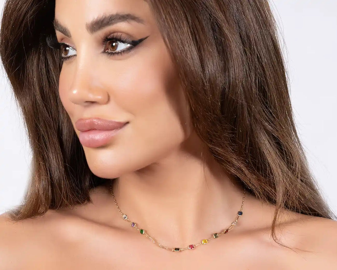 925 Sterling Silver Multi-Color Gemstone Necklace