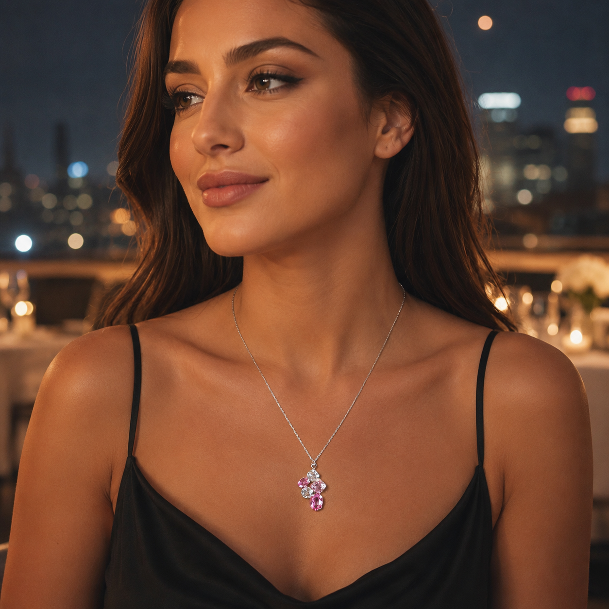 925 Sterling Silver Amethyst Cluster Pendant Necklace
