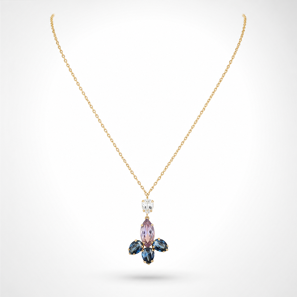 925 Sterling Silver  Gold Plated Multi-Stone Royal Blue Gesmtone  Pendant Necklace