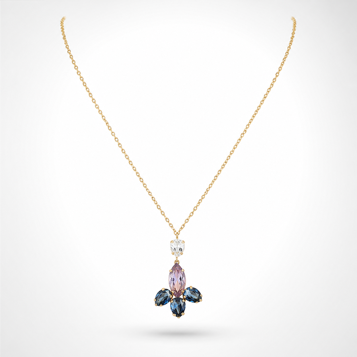 925 Sterling Silver  Gold Plated Multi-Stone Royal Blue Gesmtone  Pendant Necklace