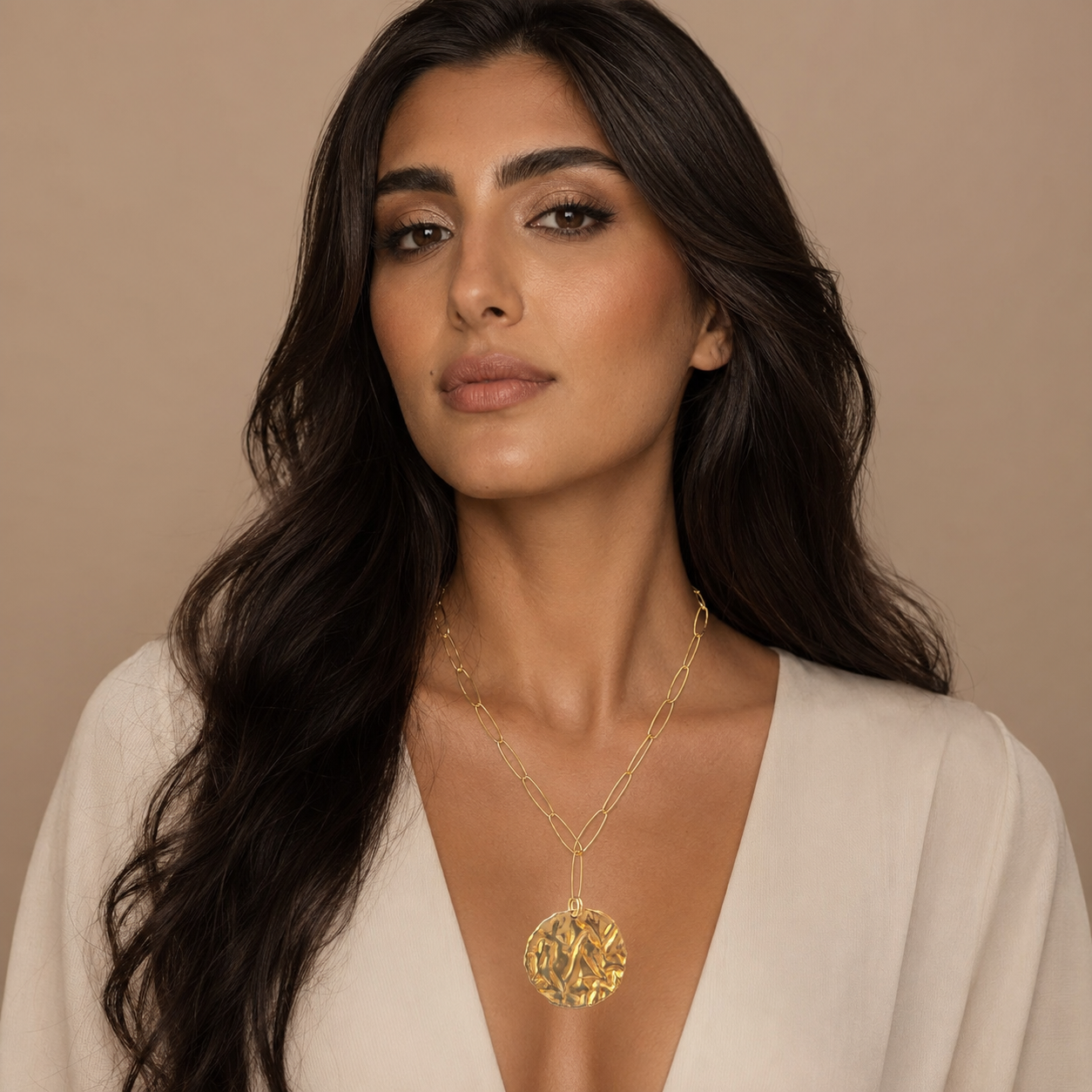 925 sterling Silver Gold Plated Textured Disc Pendant Necklace