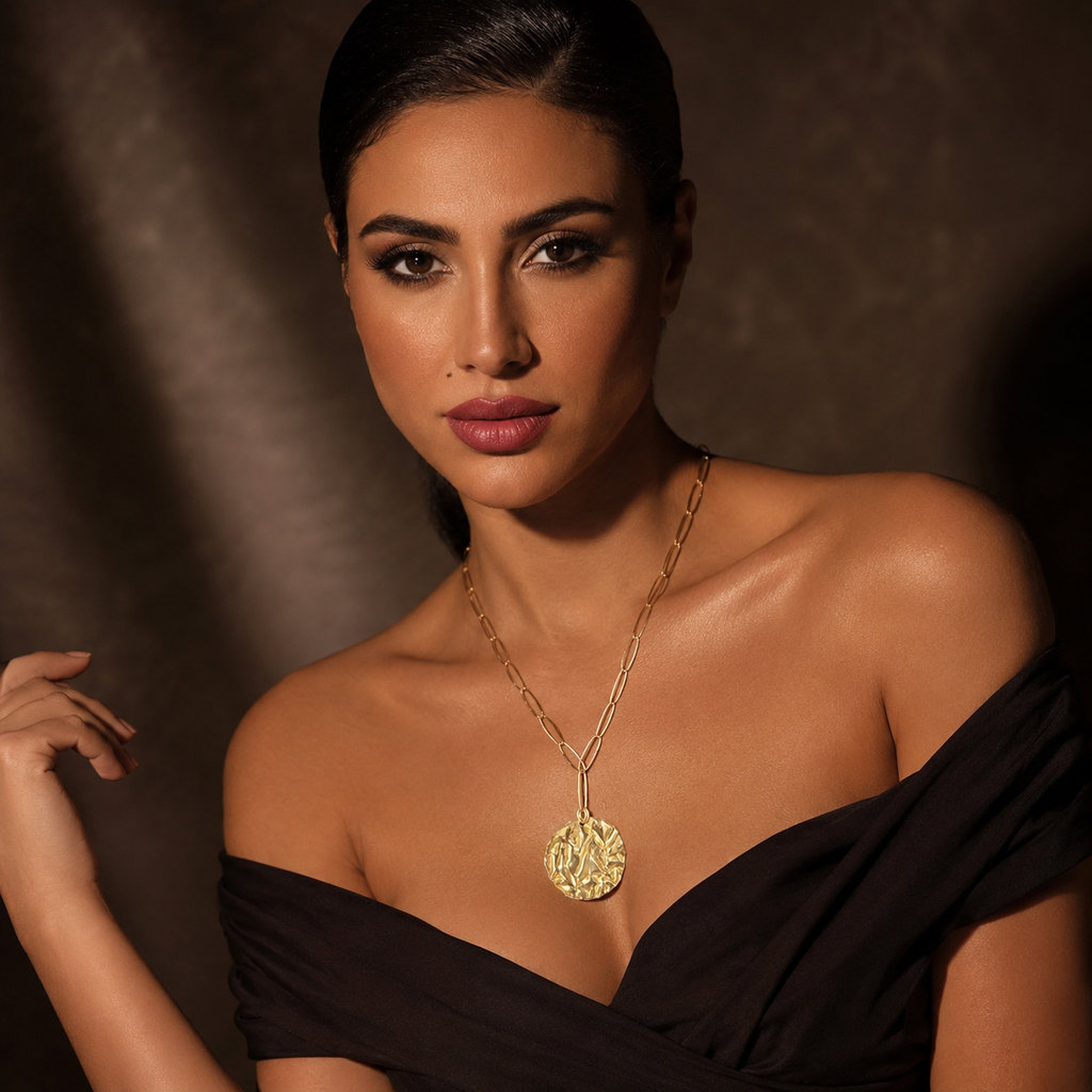 925 sterling Silver Gold Plated Textured Disc Pendant Necklace