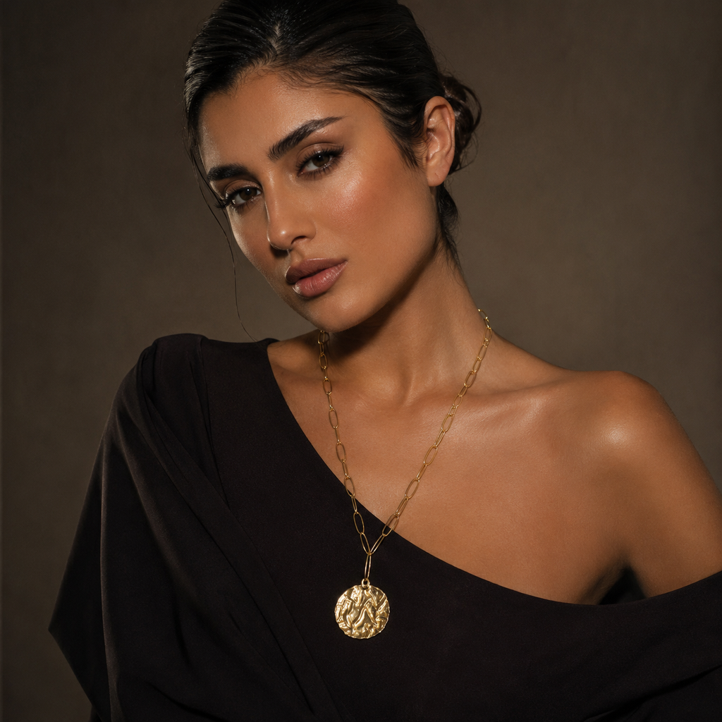 925 sterling Silver Gold Plated Textured Disc Pendant Necklace