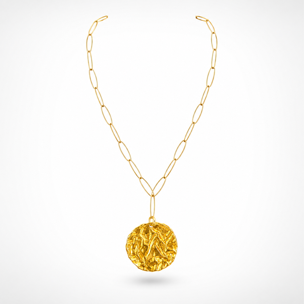 925 sterling Silver Gold Plated Textured Disc Pendant Necklace