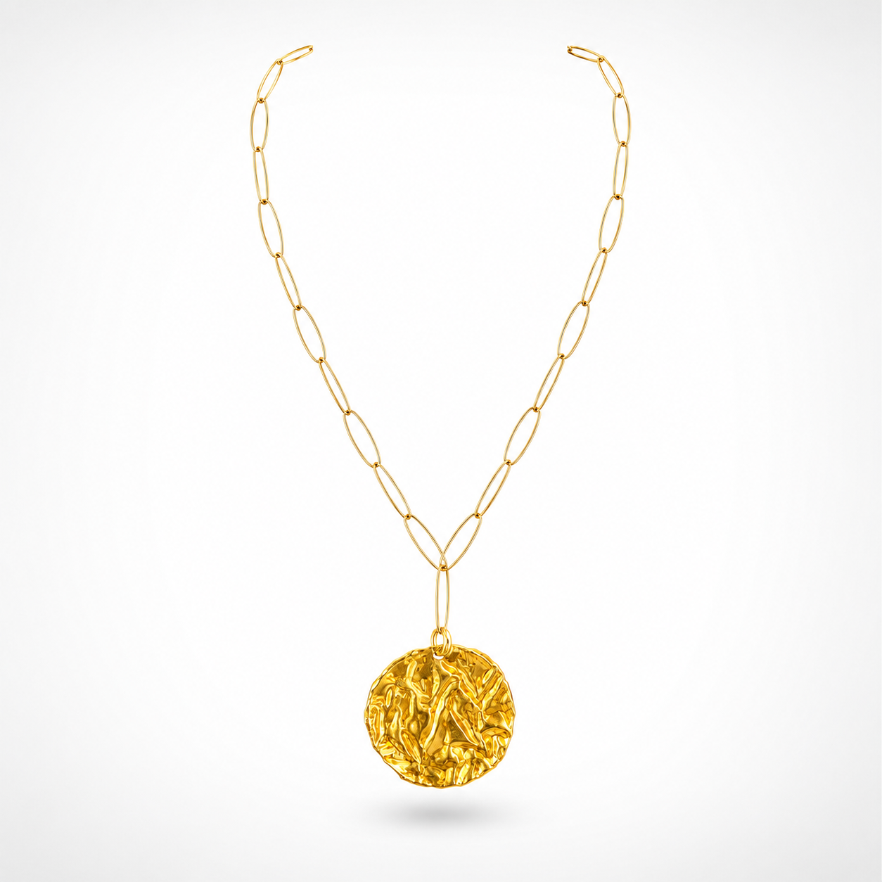 925 sterling Silver Gold Plated Textured Disc Pendant Necklace