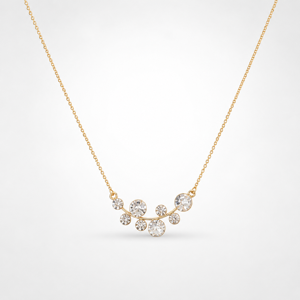 925 Sterling Silver Gold Plated Multi-Crystal Curved Bar Necklace