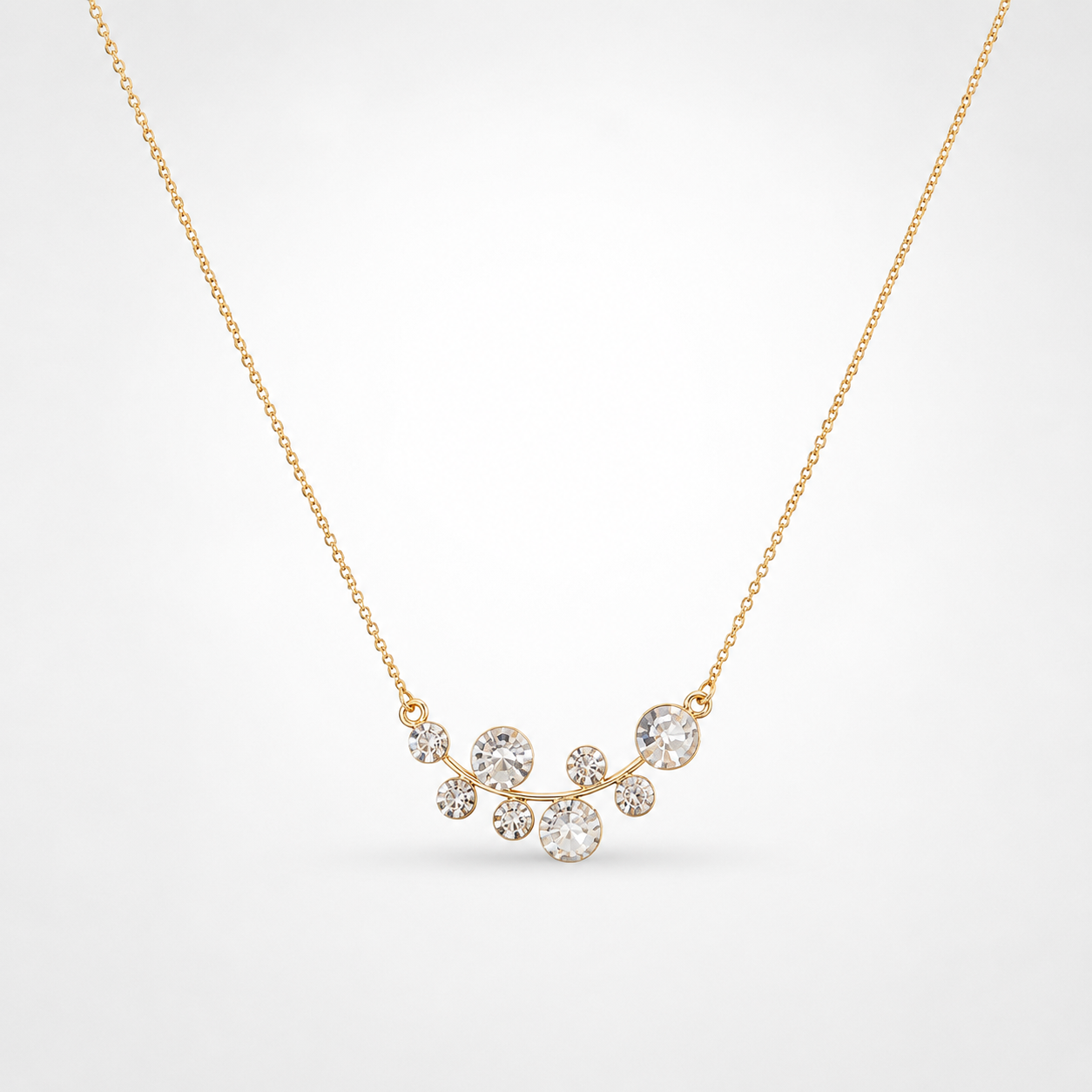 925 Sterling Silver Gold Plated Multi-Crystal Curved Bar Necklace