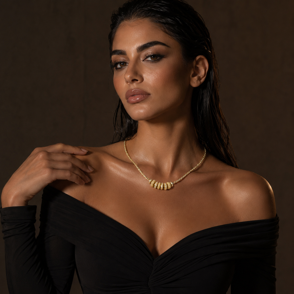 925 Sterling Silver Gold Plated Beaded Station Necklace
