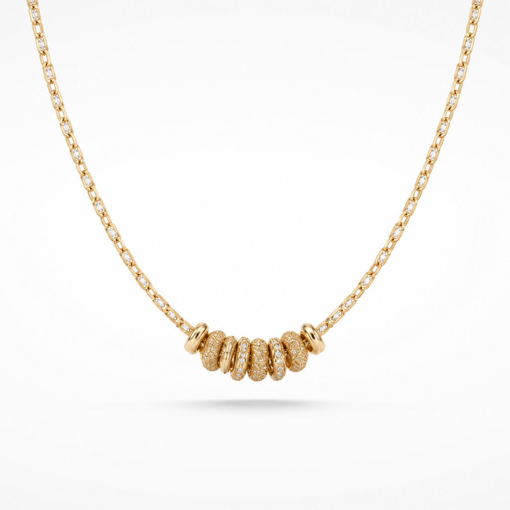 925 Sterling Silver Gold Plated Beaded Station Necklace